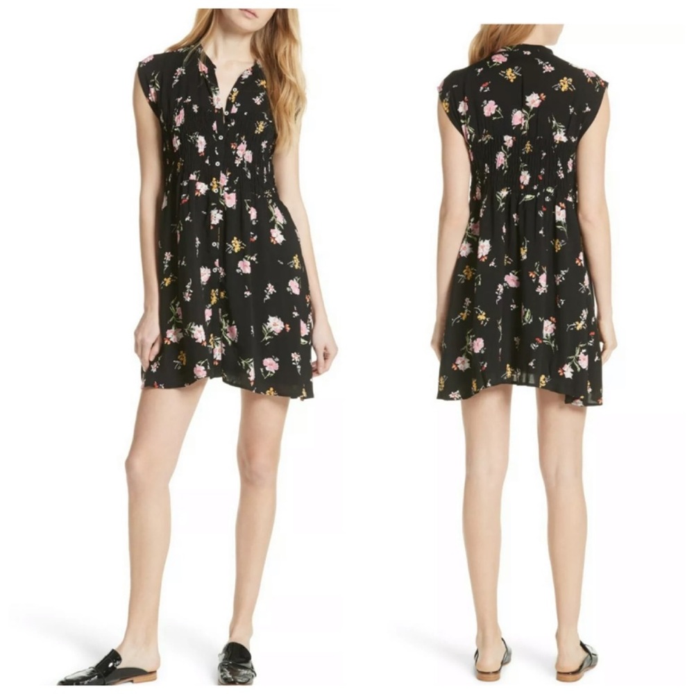 Free People Black Button Down Floral Mini Dress S
